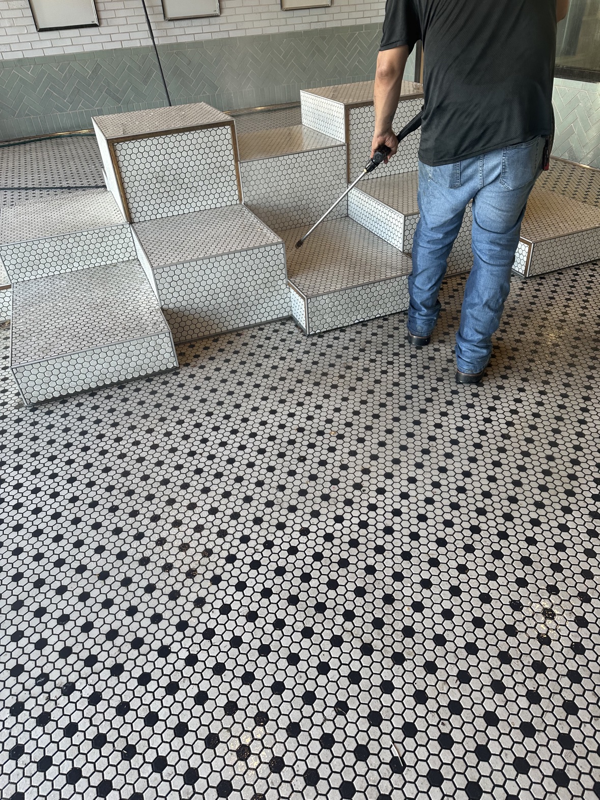 Pressure washing tiled commercial steps, exterior cleaning DFW
